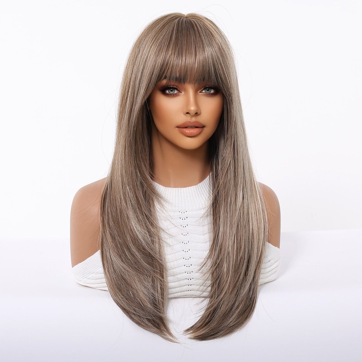 Ash Brown Straight Wig with Full Fringe - MARKETPLACE | Brown, Fringe, Synthetic Hair | Milk &amp; Honey Wigs