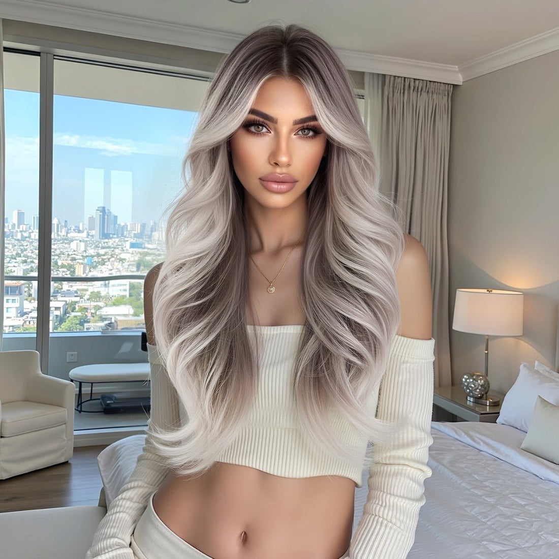 Ash Brown to Platinum Blonde Wig- MARKETPLACE | Brown, Fringe, Synthetic Hair | Milk &amp; Honey Wigs