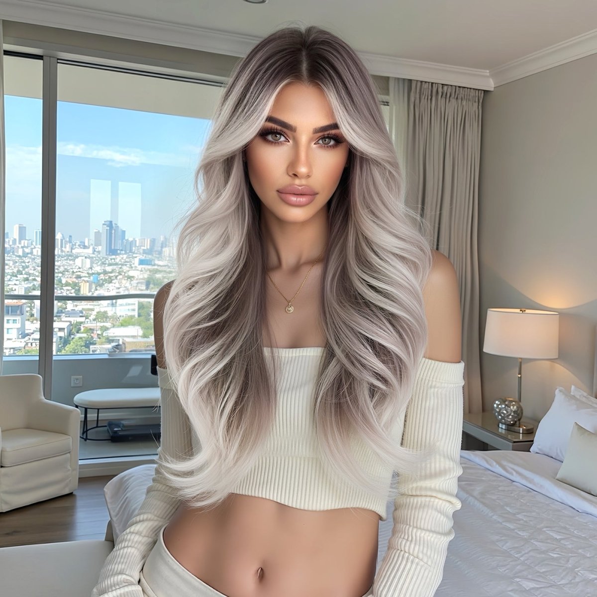 Ash Brown to Platinum Blonde Wig- MARKETPLACE | Brown, Fringe, Synthetic Hair | Milk &amp; Honey Wigs
