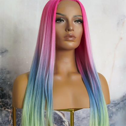 ATLANTIS rainbow ombre synthetic straight lace front wig | Milk &amp; Honey Wigs