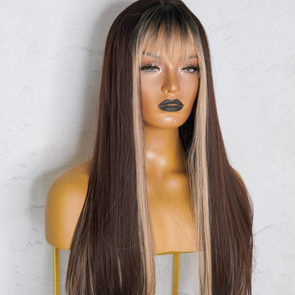 AVERY mocha brown synthetic straight fringe wig | Milk &amp; Honey Wigs