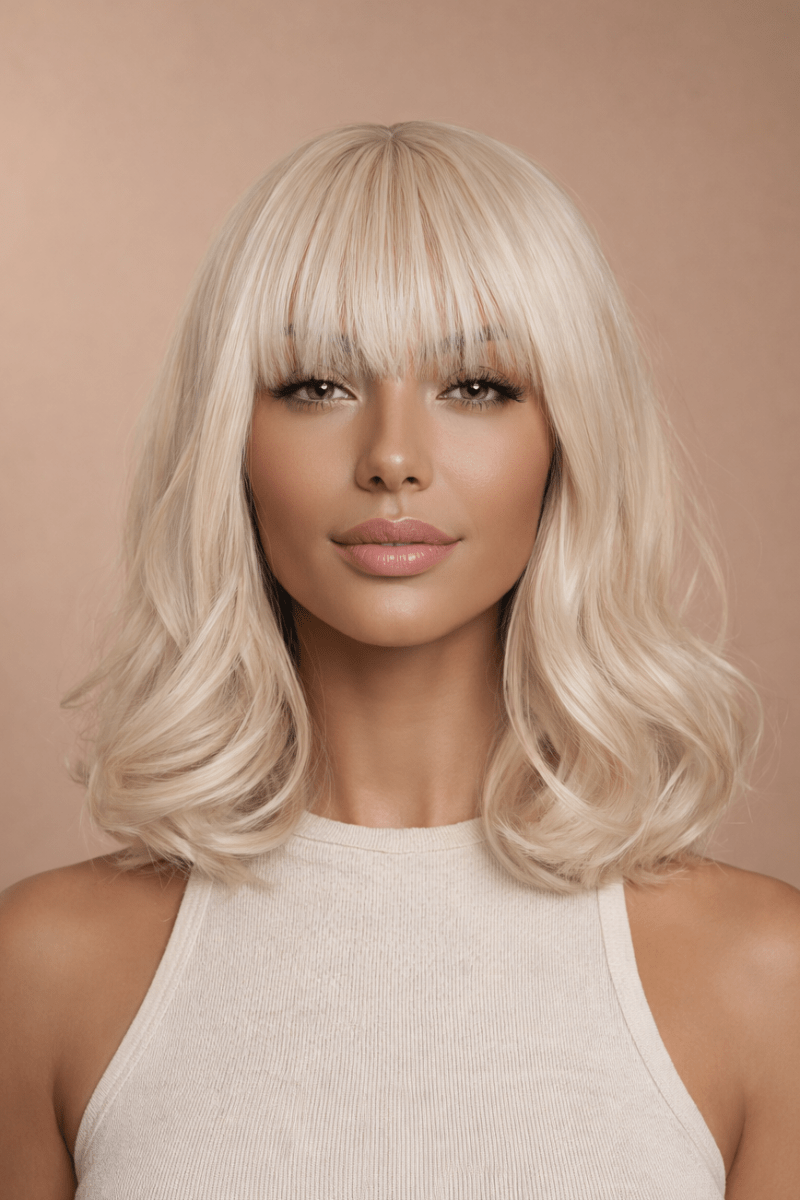 BENNI - Platinum Blonde - Fringe Wig | Blonde, 12 Inch &amp; Shorter, Fringe, Synthetic Hair | Milk &amp; Honey Wigs