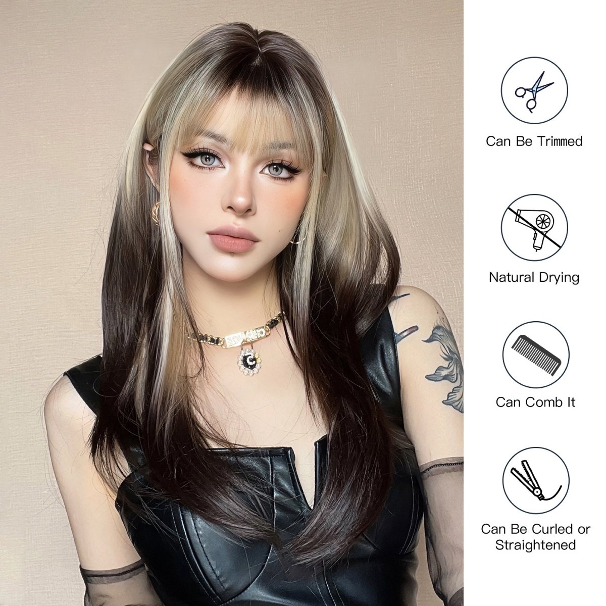 Black and Platinum Blonde Split Wig - MARKETPLACE | Black, Fringe, Synthetic Hair | Milk &amp; Honey Wigs