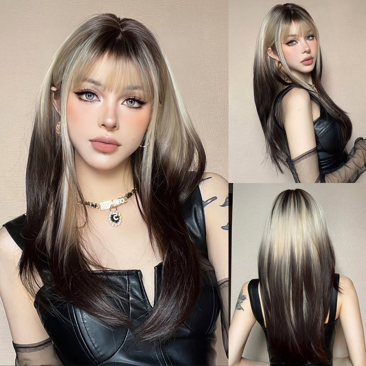 Black and Platinum Blonde Split Wig - MARKETPLACE | Black, Fringe, Synthetic Hair | Milk &amp; Honey Wigs