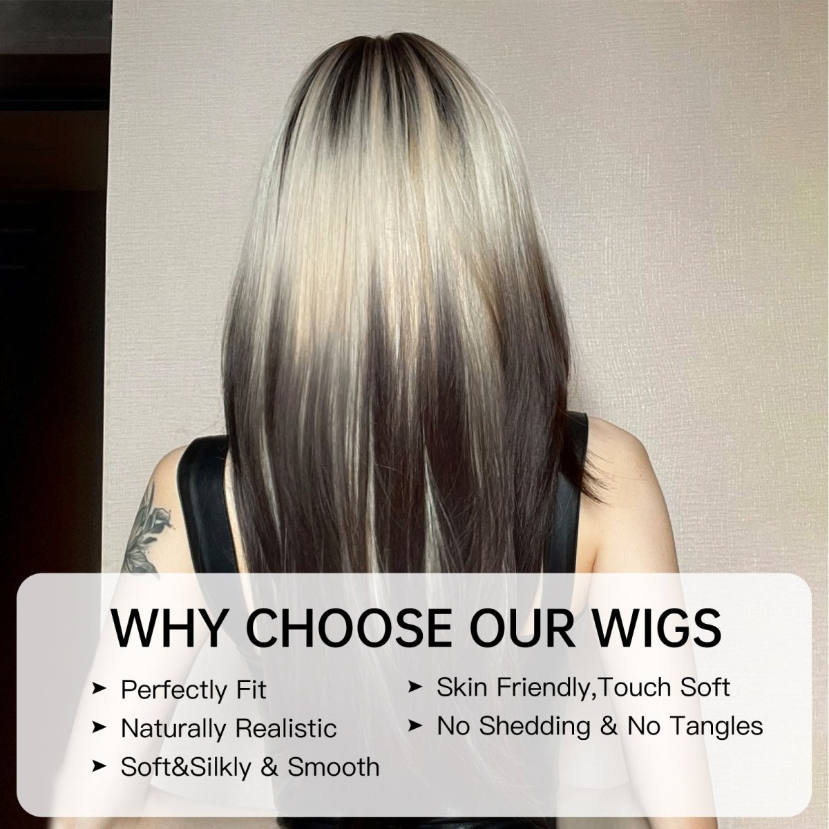 Black and Platinum Blonde Split Wig - MARKETPLACE | Black, Fringe, Synthetic Hair | Milk &amp; Honey Wigs