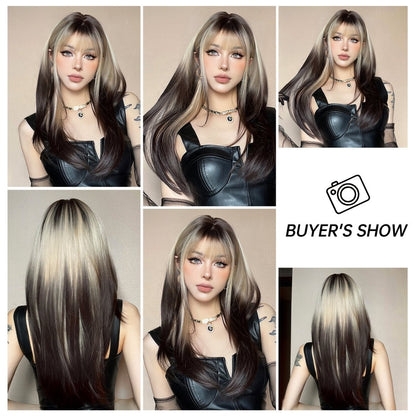 Black and Platinum Blonde Split Wig black platinum blonde synthetic lace front wig | Milk &amp; Honey Wigs