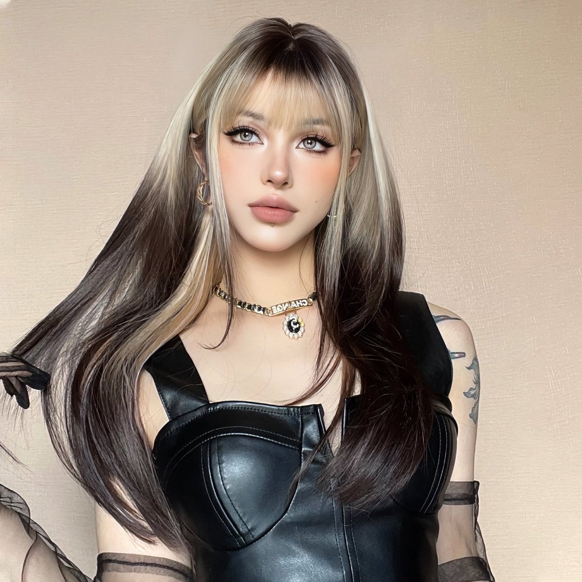 Black and Platinum Blonde Split Wig - MARKETPLACE | Black, Fringe, Synthetic Hair | Milk &amp; Honey Wigs