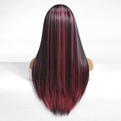 Black with pink highlight synthetic lace front wig | Milk &amp; Honey Wigs