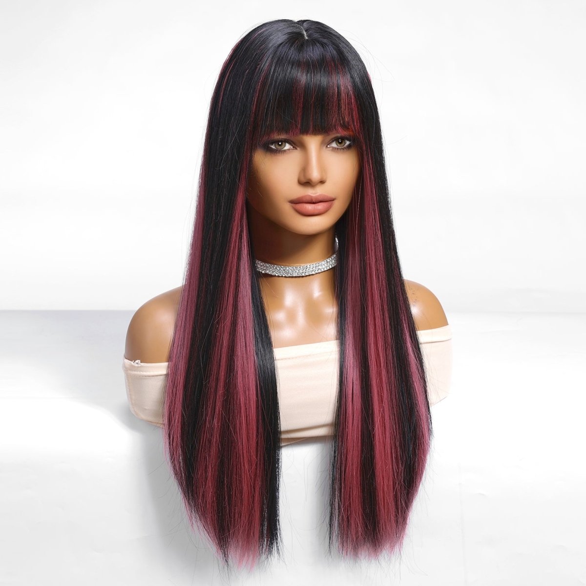 Black Highlight Pink Wig - MARKETPLACE | Brown, Fringe, Synthetic Hair | Milk &amp; Honey Wigs