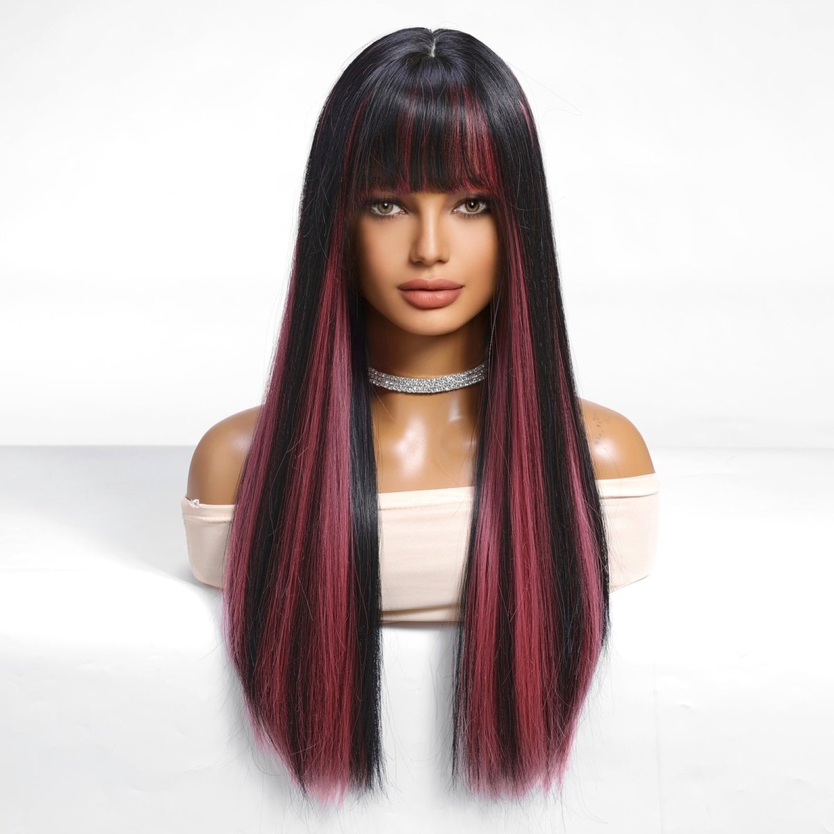 Black Highlight Pink Wig - MARKETPLACE | Brown, Fringe, Synthetic Hair | Milk &amp; Honey Wigs