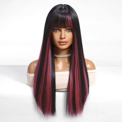 Black with pink highlight synthetic lace front wig | Milk &amp; Honey Wigs