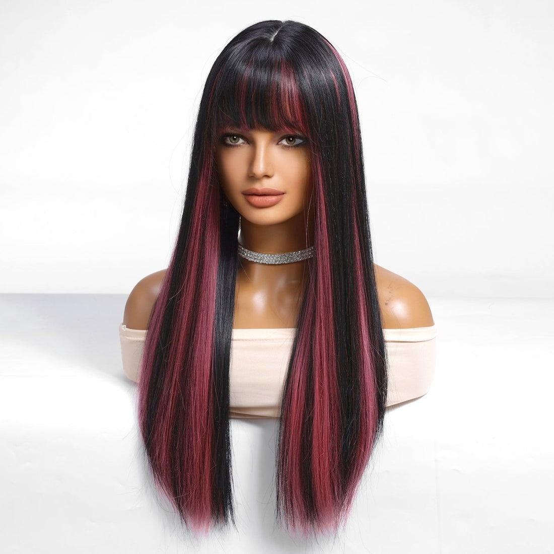 Black Highlight Pink Wig - MARKETPLACE | Brown, Fringe, Synthetic Hair | Milk &amp; Honey Wigs