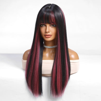 Black with pink highlight synthetic lace front wig | Milk &amp; Honey Wigs