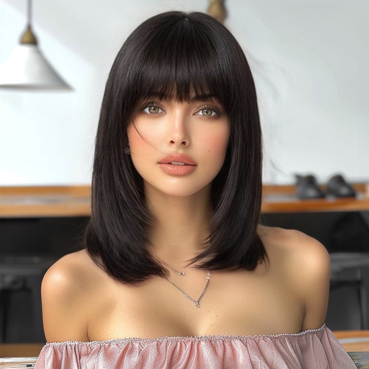 Black Mid-Length Wig- MARKETPLACE | Black, Fringe, Synthetic Hair | Milk &amp; Honey Wigs