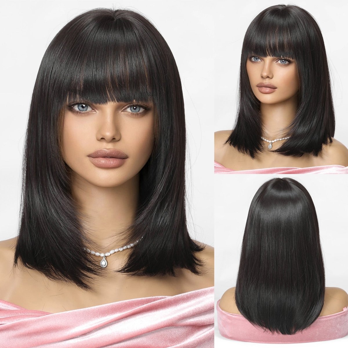 Black Mid-Length Wig- MARKETPLACE | Black, Fringe, Synthetic Hair | Milk &amp; Honey Wigs