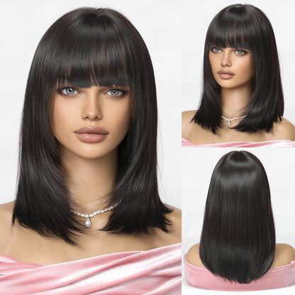 Black mid-length synthetic lace front wig | Milk &amp; Honey Wigs