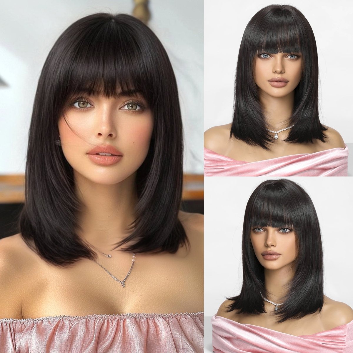 Black Mid-Length Wig- MARKETPLACE | Black, Fringe, Synthetic Hair | Milk &amp; Honey Wigs