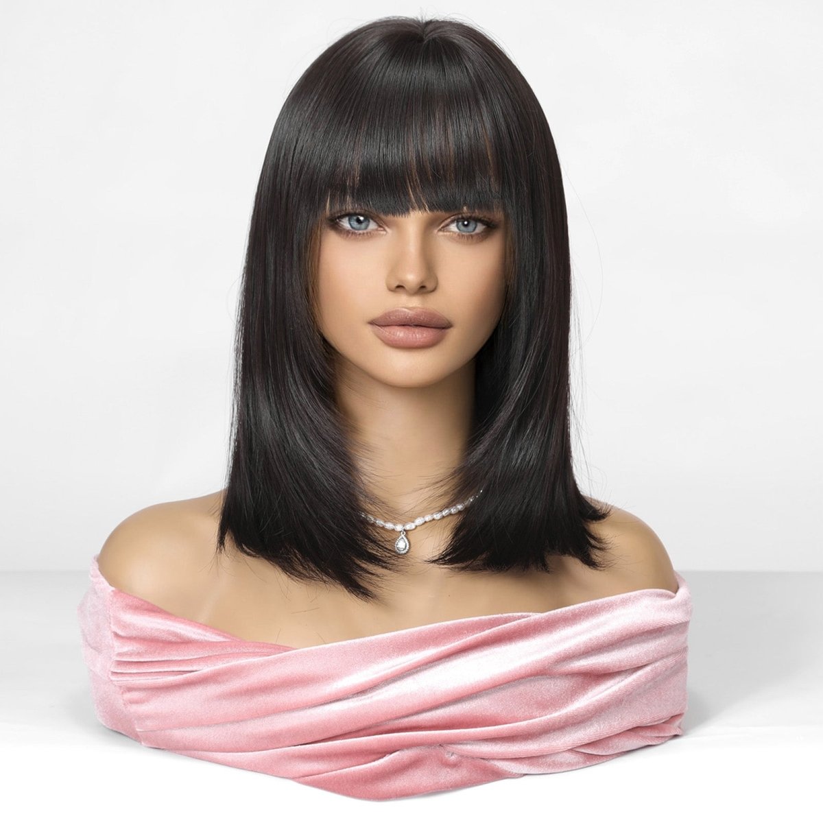 Black Mid-Length Wig- MARKETPLACE | Black, Fringe, Synthetic Hair | Milk &amp; Honey Wigs