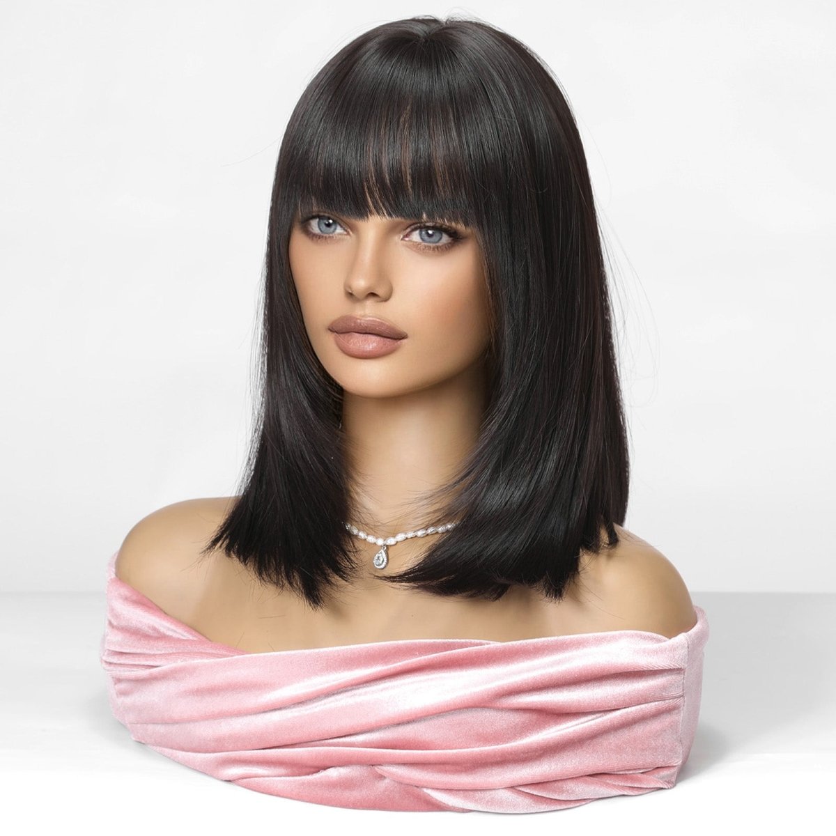Black Mid-Length Wig- MARKETPLACE | Black, Fringe, Synthetic Hair | Milk &amp; Honey Wigs