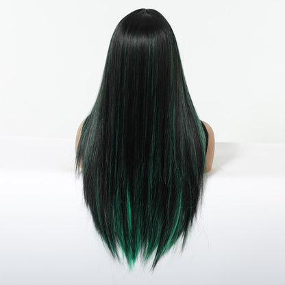 Black Wig with Emerald Green Highlights black green synthetic lace front wig | Milk &amp; Honey Wigs