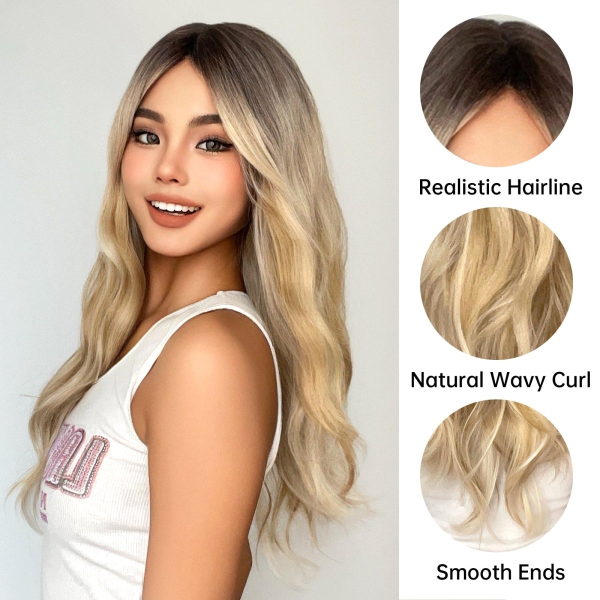 Blonde Ombre Wavy Wig - MARKETPLACE | Blonde, Fringe, Synthetic Hair | Milk &amp; Honey Wigs