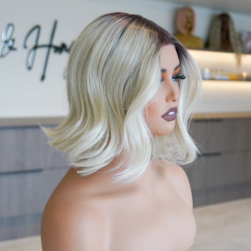 BRIELLA - Ombre Blonde - Lace Front Wig | Blonde, 12 Inch &amp; Shorter, Mono Lace Front, Synthetic Hair | Milk &amp; Honey Wigs