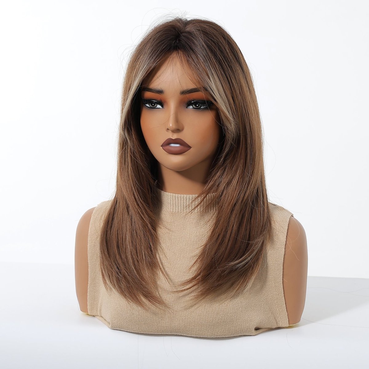 Caramel Brown with Ash Blonde Highlight Wig - MARKETPLACE | Brown, Fringe, Synthetic Hair | Milk &amp; Honey Wigs