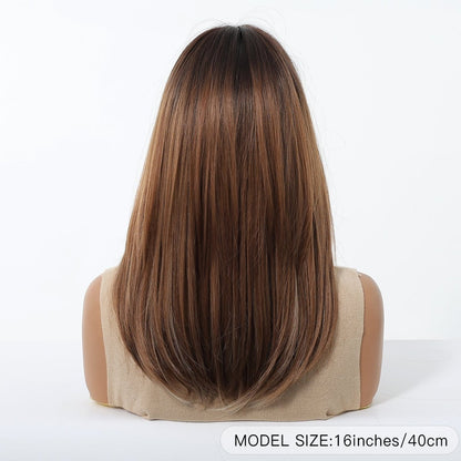 Caramel Brown with Ash Blonde Highlight Caramel Brown Ash Blonde synthetic lace front wig | Milk &amp; Honey Wigs