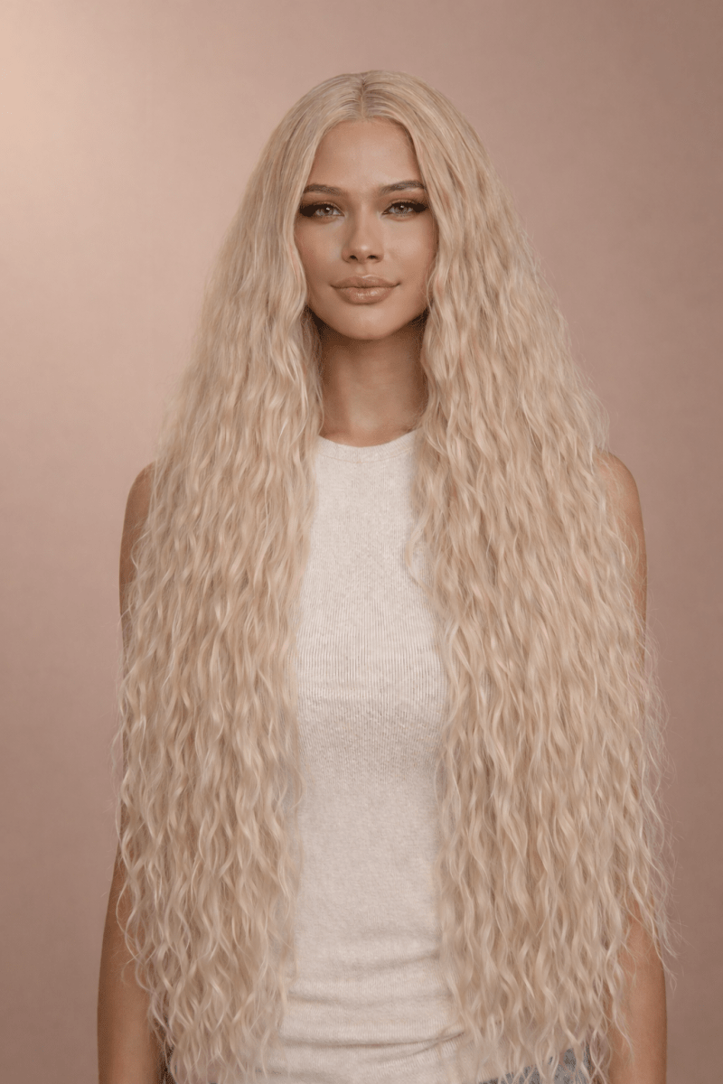 CARDI - Beach Blonde - Lace Front Wig | Blonde, 28 Inch+, T-Part Lace Front, Synthetic Hair | Milk &amp; Honey Wigs
