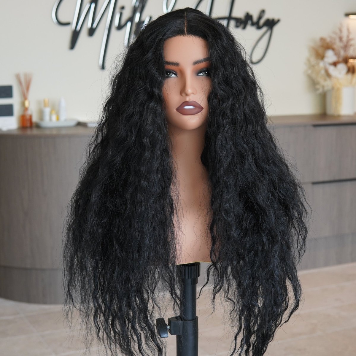 CARLY Natural Black Curl Lace Front Wig - Milk &amp; Honey Wigs