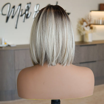 CARMEN Platinum Blonde synthetic straight lace front bob | Milk &amp; Honey Wigs