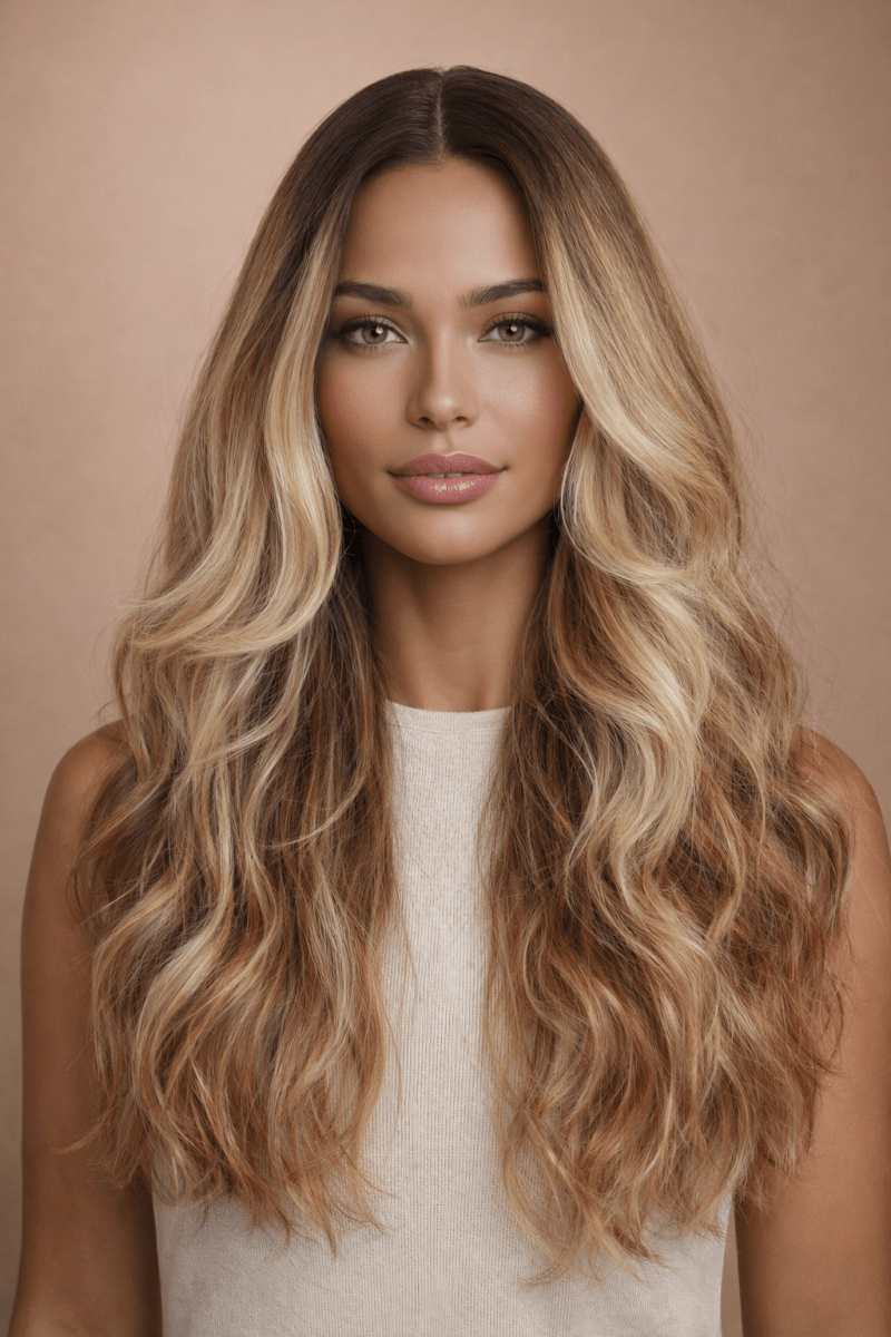 CELESTE - Caramel Ombre Blonde - Lace Front Wig | Brown, 22 Inch, T-Part Lace Front, Synthetic Hair | Milk &amp; Honey Wigs