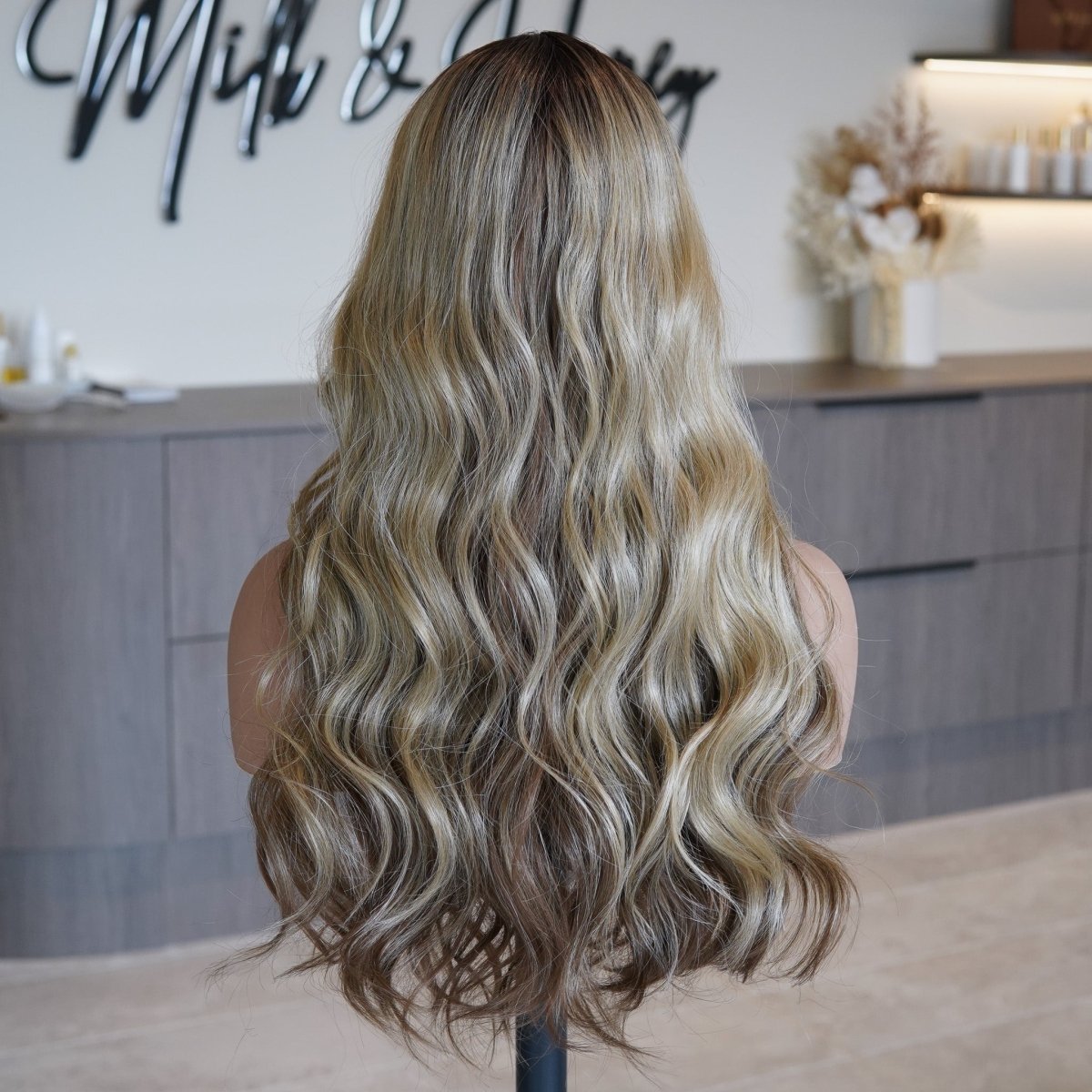 CELESTE - Caramel Ombre Blonde - Lace Front Wig | Brown, 22 Inch, T-Part Lace Front, Synthetic Hair | Milk &amp; Honey Wigs