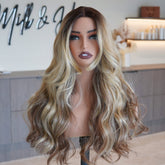 CELESTE - Caramel Ombre Blonde - Lace Front Wig | Brown, 22 Inch, T-Part Lace Front, Synthetic Hair | Milk & Honey Wigs