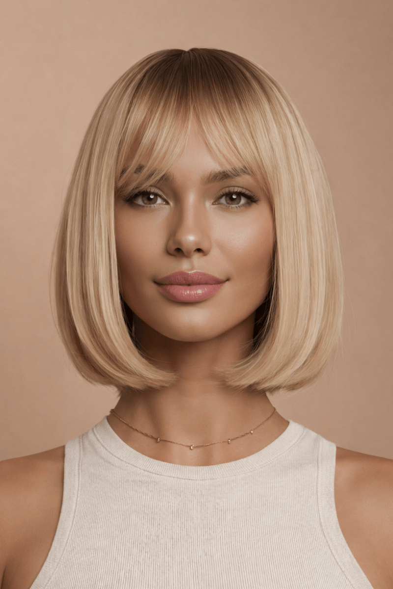 CHANEL - Blonde Ombre - Fringe Wig | Blonde, 12 Inch &amp; Shorter, Fringe, Synthetic Hair | Milk &amp; Honey Wigs