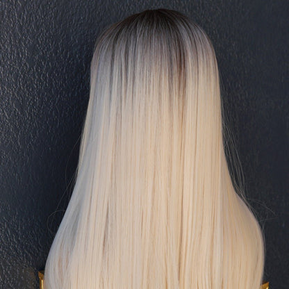 CHARLOTTE ombre platinum blonde synthetic straight fringe wig | Milk &amp; Honey Wigs