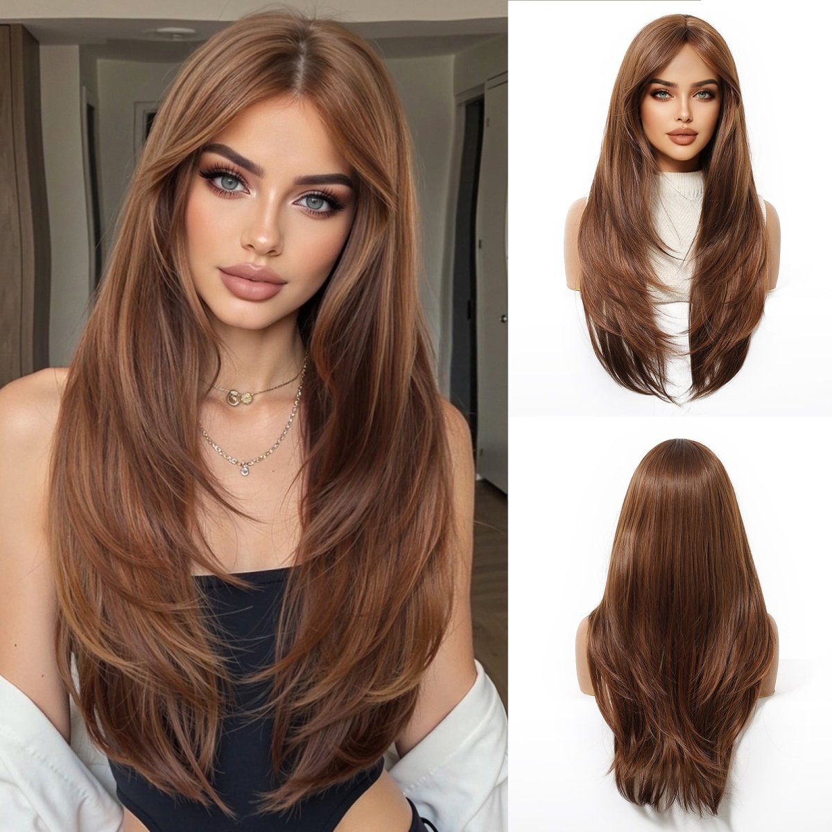Chestnut Brown Layered Wig - MARKETPLACE | Brown, Fringe, Synthetic Hair | Milk &amp; Honey Wigs