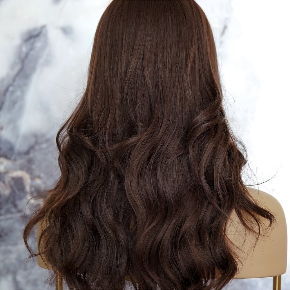 CLAIRE dark brown synthetic natural wave fringe wig | Milk &amp; Honey Wigs