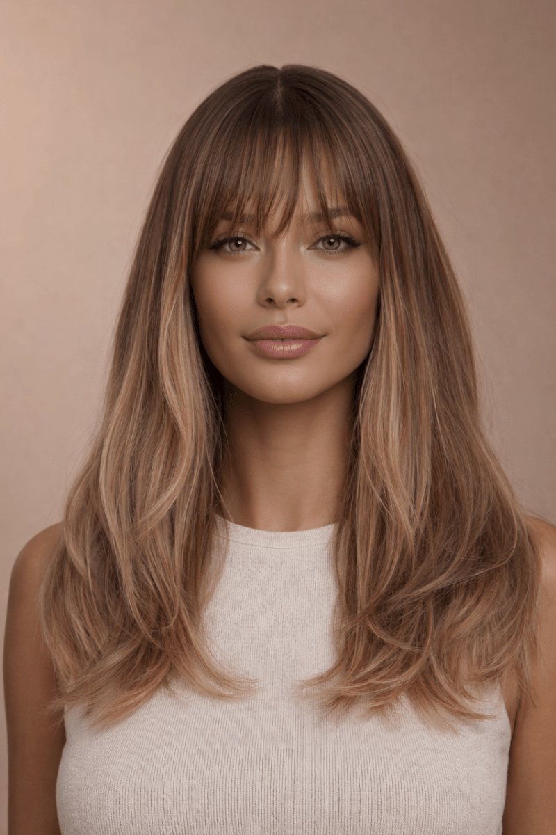 CLARA - Ombre Brown - Fringe Wig | Brown, 16 Inch, Fringe, Synthetic Hair | Milk &amp; Honey Wigs