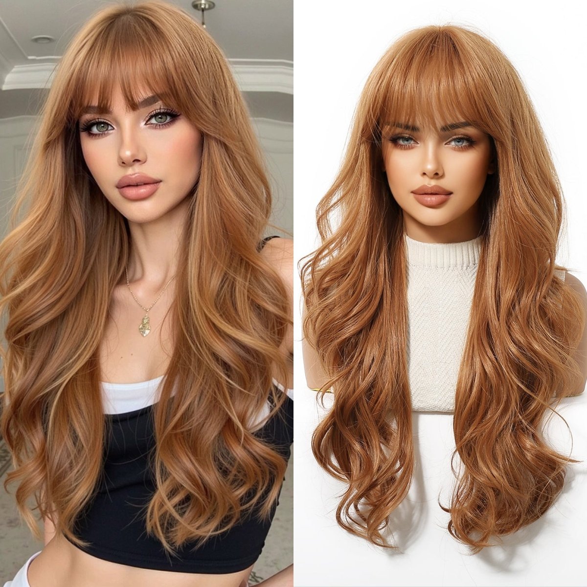 Copper Cinnamon Waves with Blunt Fringe Wig - MARKETPLACE | Ginger, Fringe, Synthetic Hair | Milk &amp; Honey Wigs