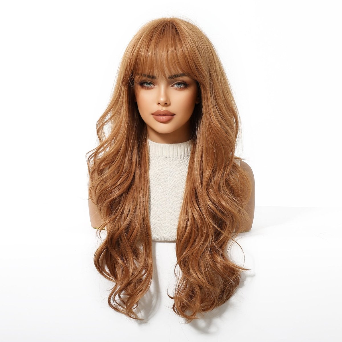 Copper Cinnamon Waves with Blunt Fringe Wig - MARKETPLACE | Ginger, Fringe, Synthetic Hair | Milk &amp; Honey Wigs