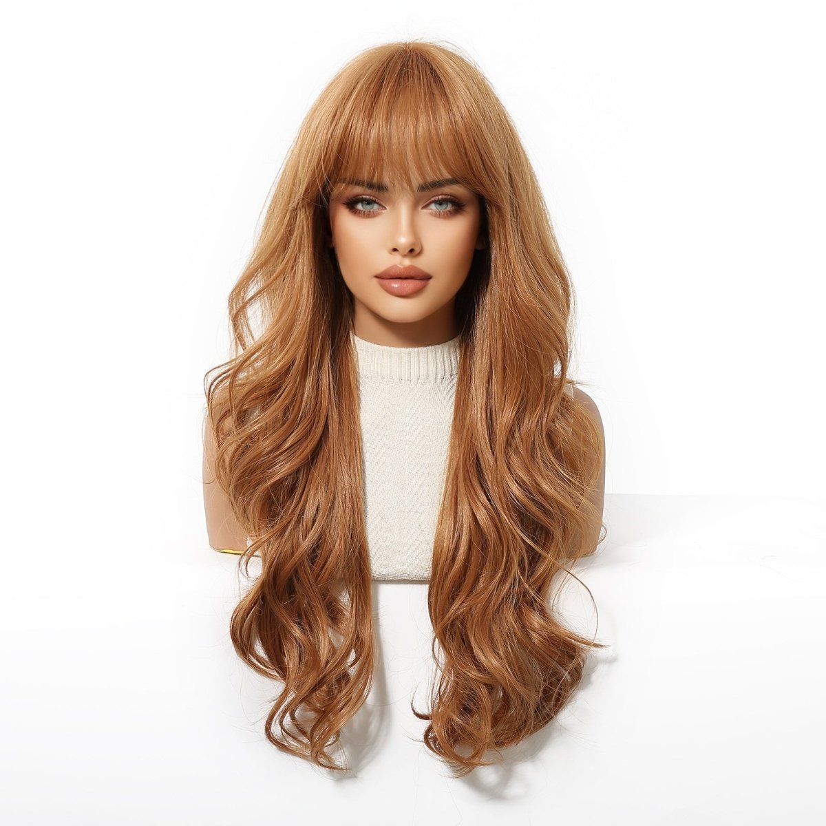 Copper Cinnamon Waves with Blunt Fringe Wig - MARKETPLACE | Ginger, Fringe, Synthetic Hair | Milk &amp; Honey Wigs
