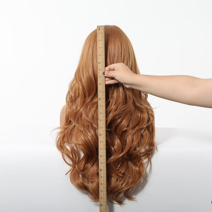 Copper Cinnamon Waves Blunt Fringe Wig copper synthetic wavy fringe wig | Milk &amp; Honey Wigs