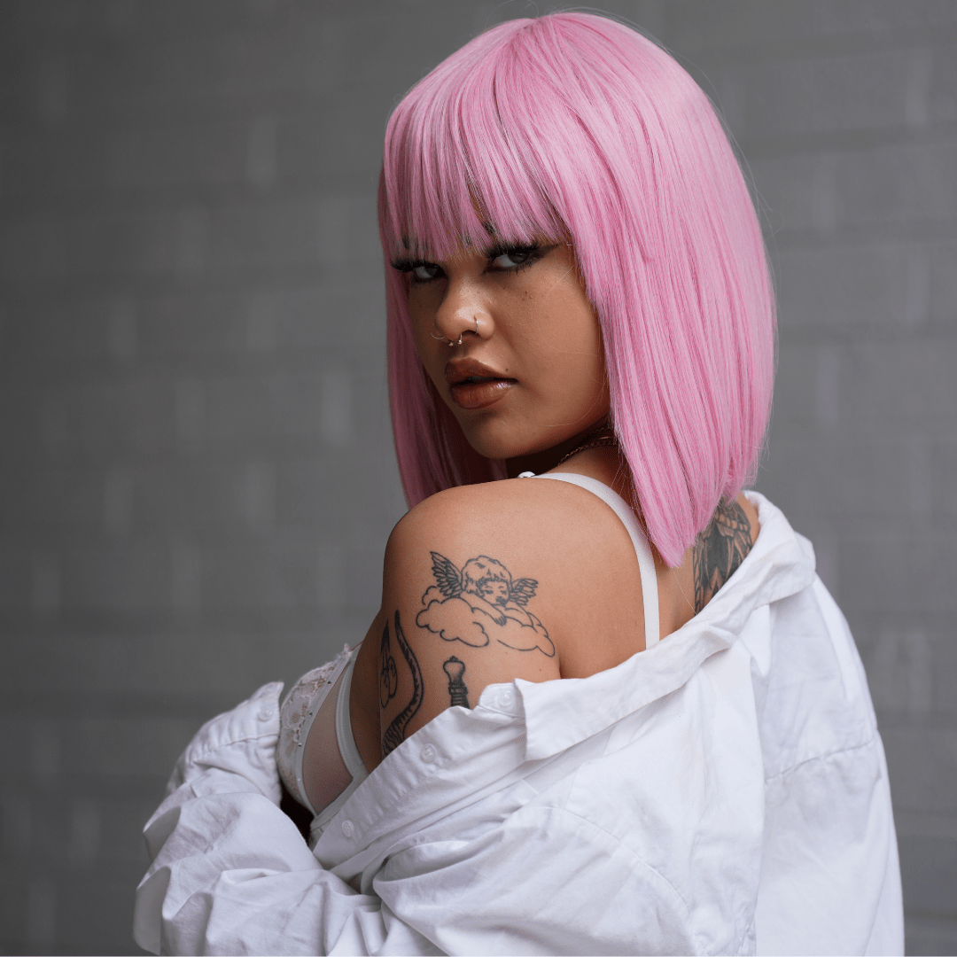 COURTNEY - Pink - Fringe Wig | Pink, 12 Inch &amp; Shorter, Fringe, Synthetic Hair | Milk &amp; Honey Wigs