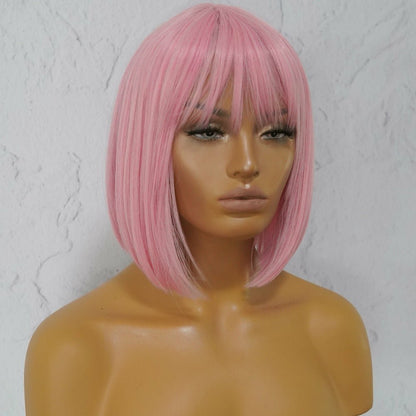 COURTNEY pink synthetic straight fringe wig | Milk &amp; Honey Wigs