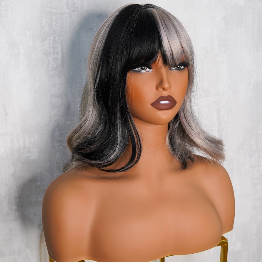 CRUELA - Half Grey Black - Fringe Wig | Grey, 12 Inch &amp; Shorter, Fringe, Synthetic Hair | Milk &amp; Honey Wigs