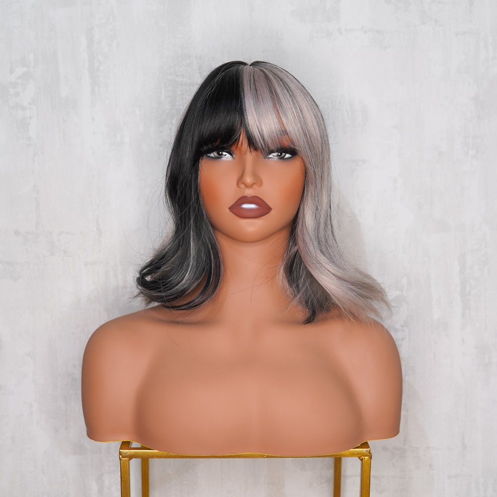 CRUELA - Half Grey Black - Fringe Wig | Grey, 12 Inch &amp; Shorter, Fringe, Synthetic Hair | Milk &amp; Honey Wigs