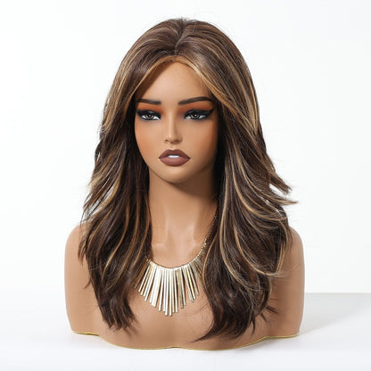 Dark Brown Blonde Highlights synthetic lace front wig | Milk &amp; Honey Wigs