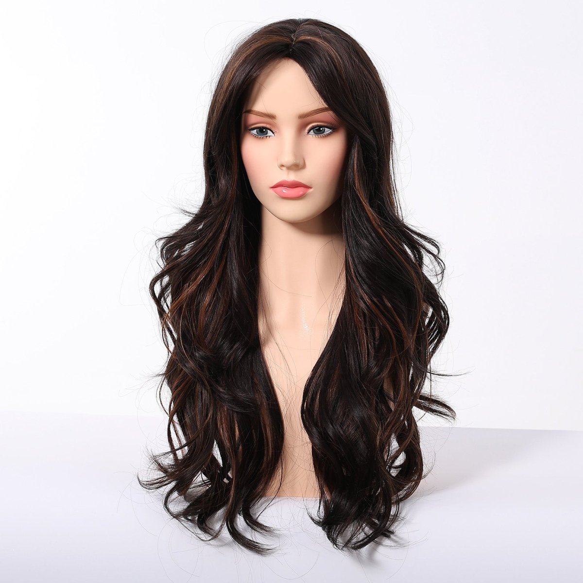 Dark Brown Wig Caramel Highlights Wig - MARKETPLACE | Brown, Fringe, Synthetic Hair | Milk &amp; Honey Wigs