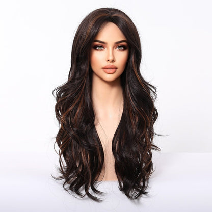 Dark Brown Caramel Highlights Dark Brown Caramel synthetic lace front wig | Milk &amp; Honey Wigs